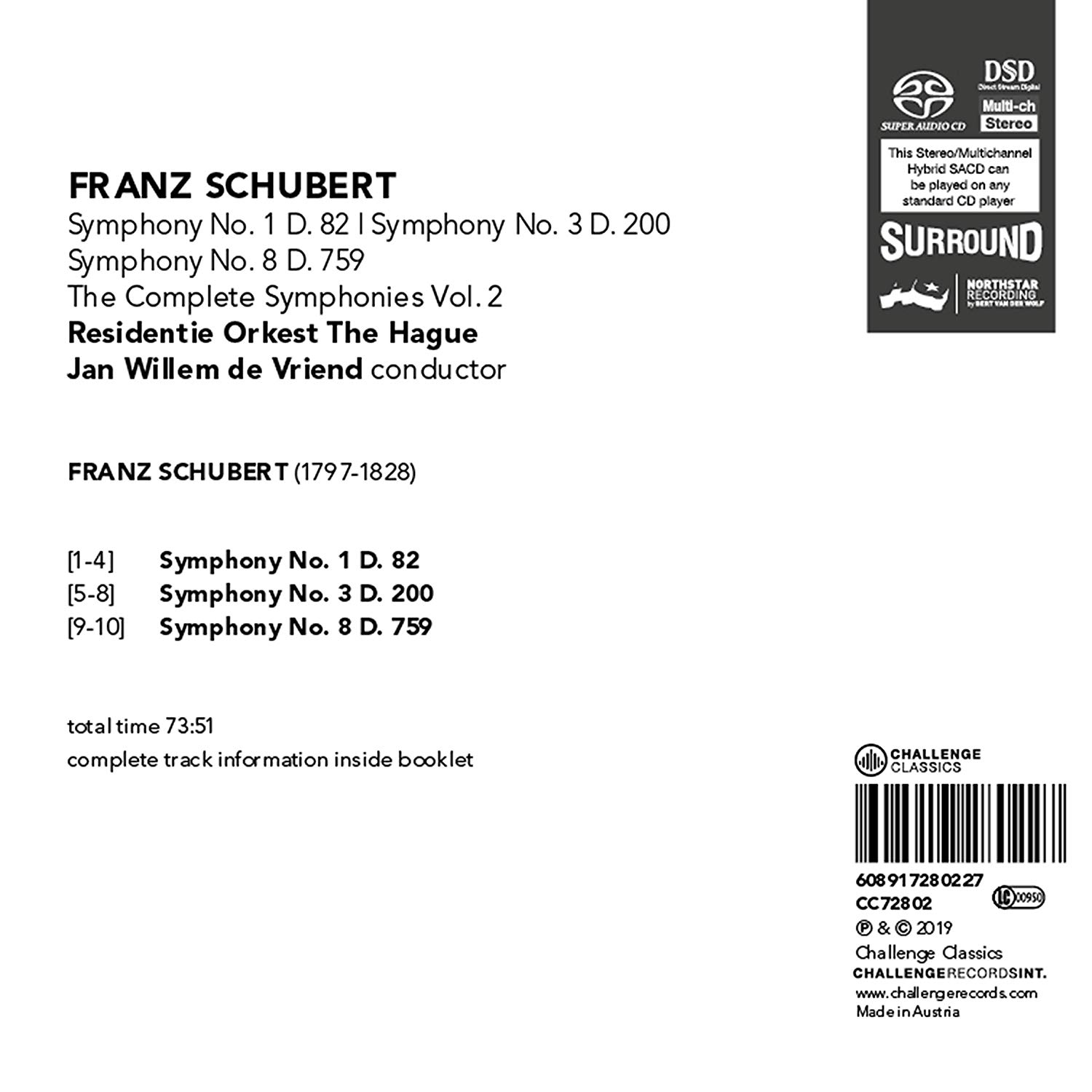 Jan Willem de Vriend 슈베르트: 교향곡 1, 3, 8번 (Schubert: Symphonies D82, 200, 759)