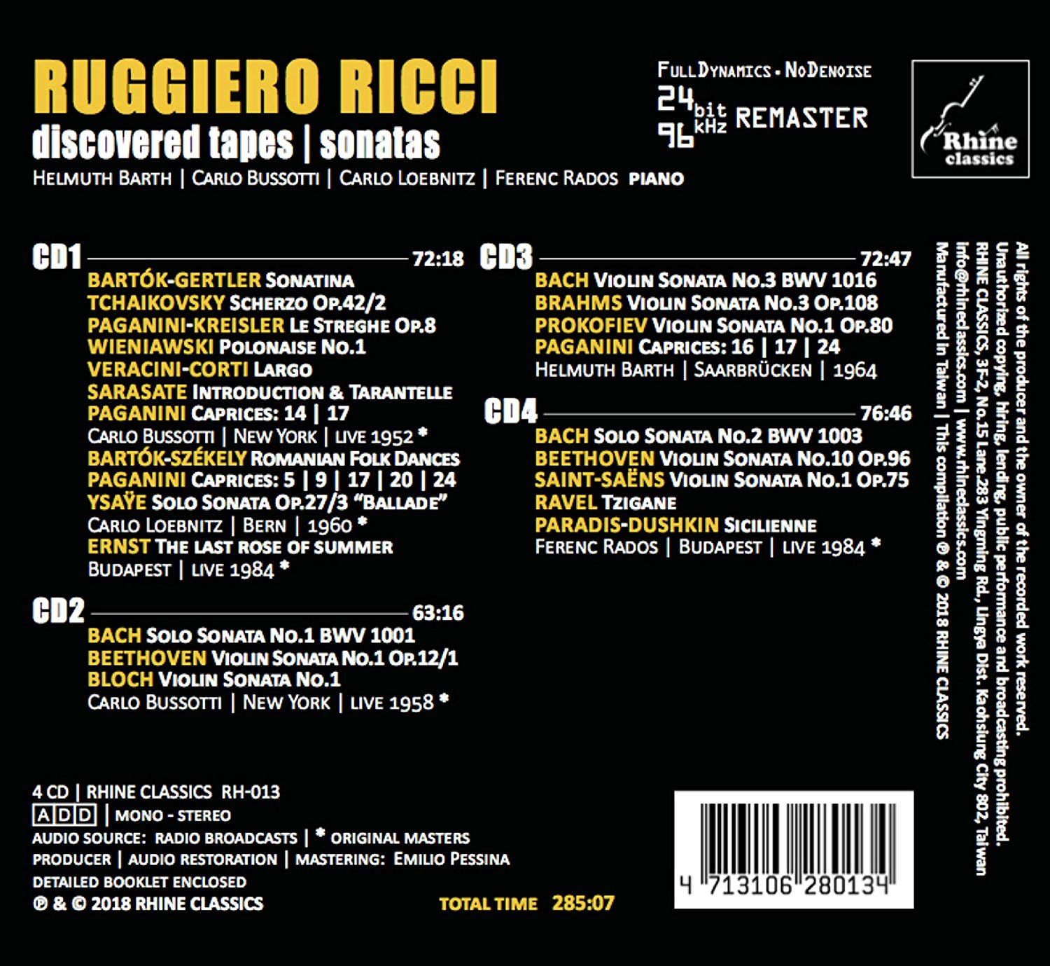 루지에로 리치 미공개 녹음: 바이올린 소나타 모음집 (Ruggiero Ricci - Discovered Tapes: Sonatas)