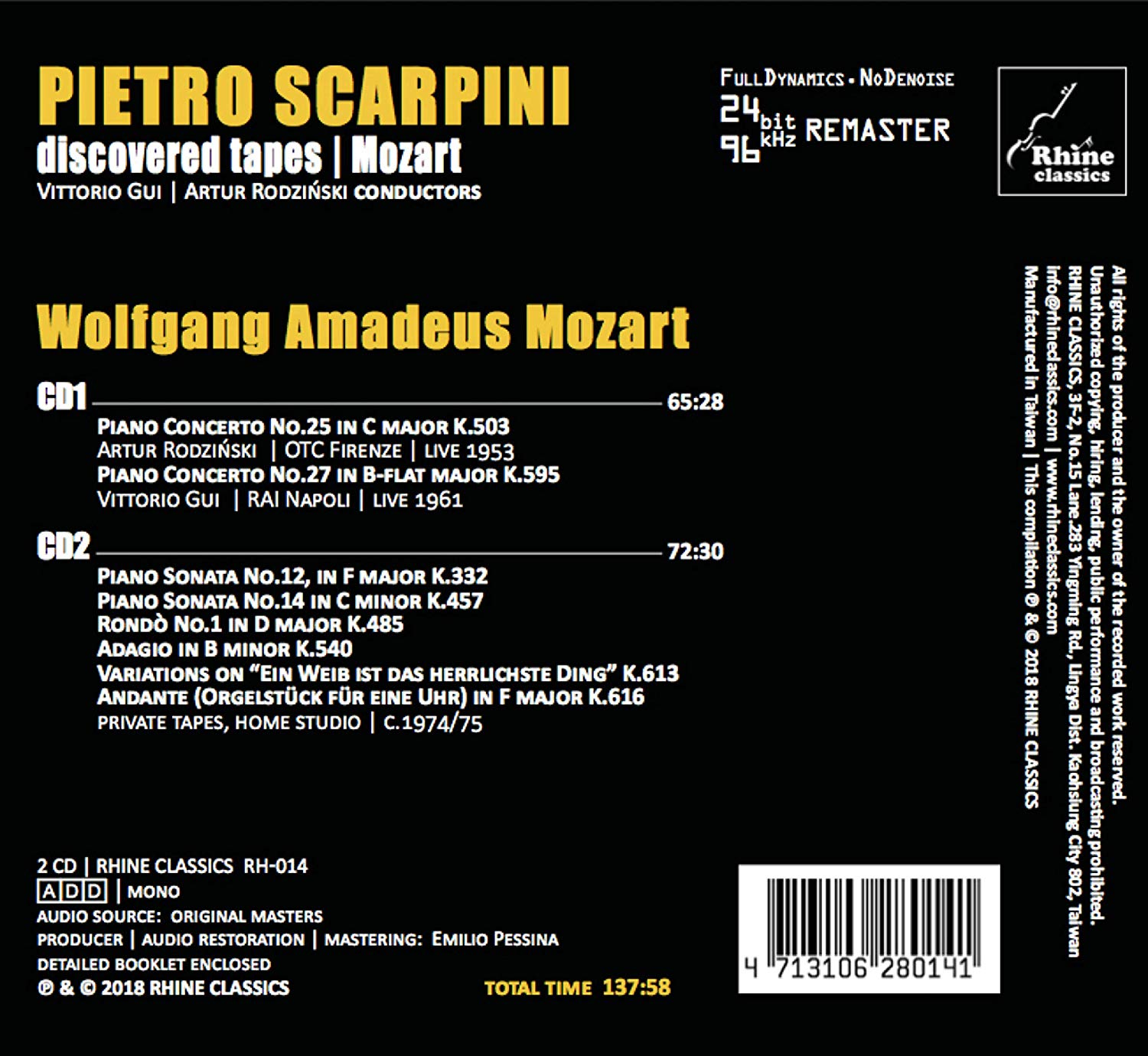 Pietro Scarpini 모차르트: 피아노 협주곡, 소나타, 론도, 아다지오 외 (Discovered Tapes: Mozart)