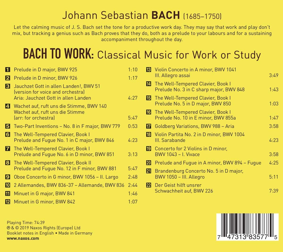 Janos Sebestyen 공부와 업무를 위한 바흐 음악 작품집 (Bach: Bach to Work)