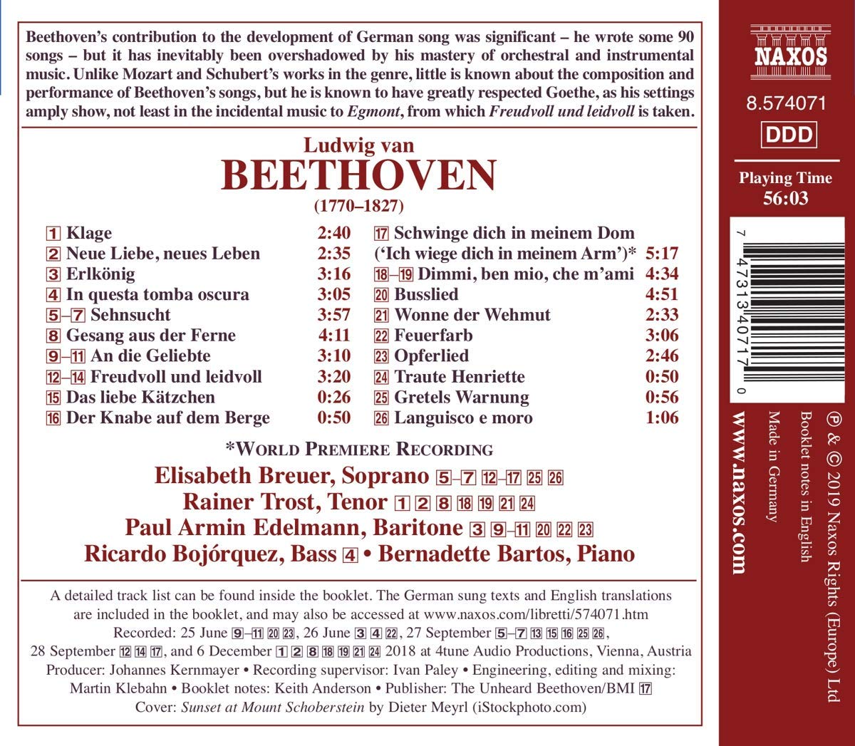Elisabeth Breuer 베토벤: 가곡 1집 (Beethoven: Lieder, Vol. 1)