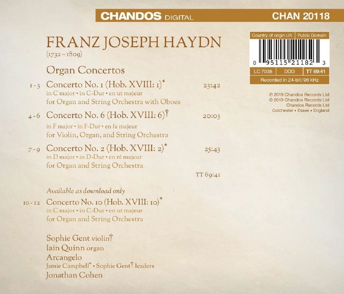Iain Quinn 하이든: 오르간 협주곡집 HOB. XVIII: 1, 2, 6 (Haydn: Organ Concertos)