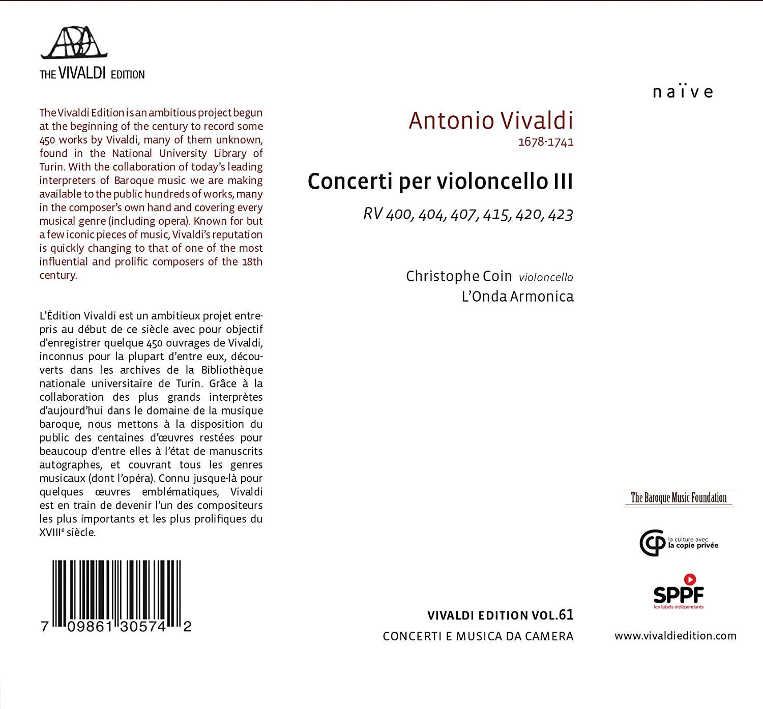 Christophe Coin 비발디: 첼로 협주곡 3집 (Vivaldi: Concerti per Violoncello III)