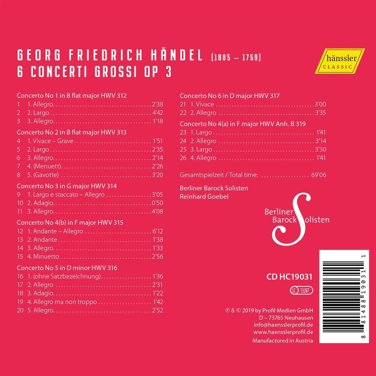 Reinhard Goebel 헨델: 합주 협주곡 (Handel: Concerti grossi Op. 3)