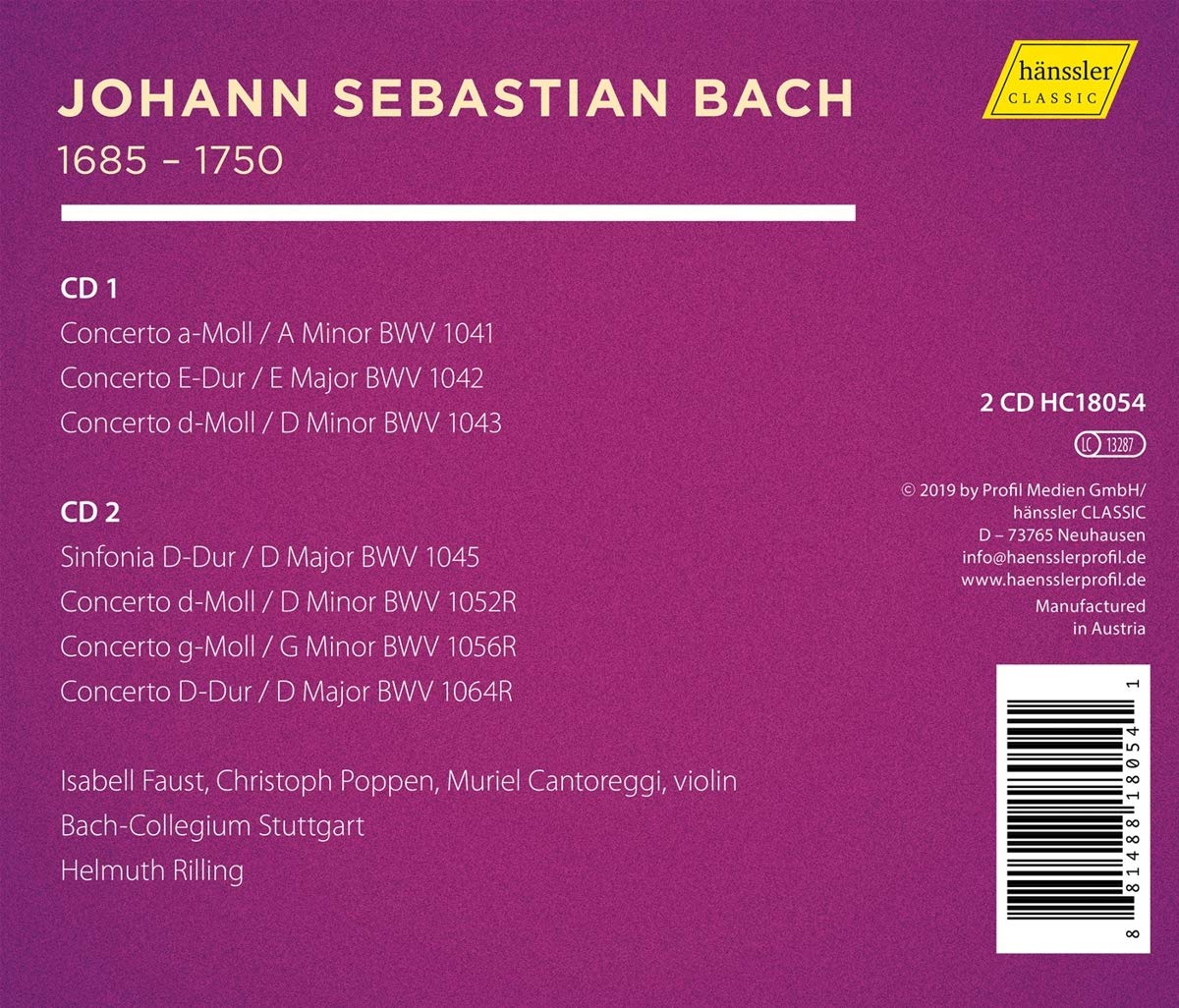 Isabelle Faust / Christoph Poppen 바흐: 바이올린 협주곡집 (Bach: Violin Concertos)