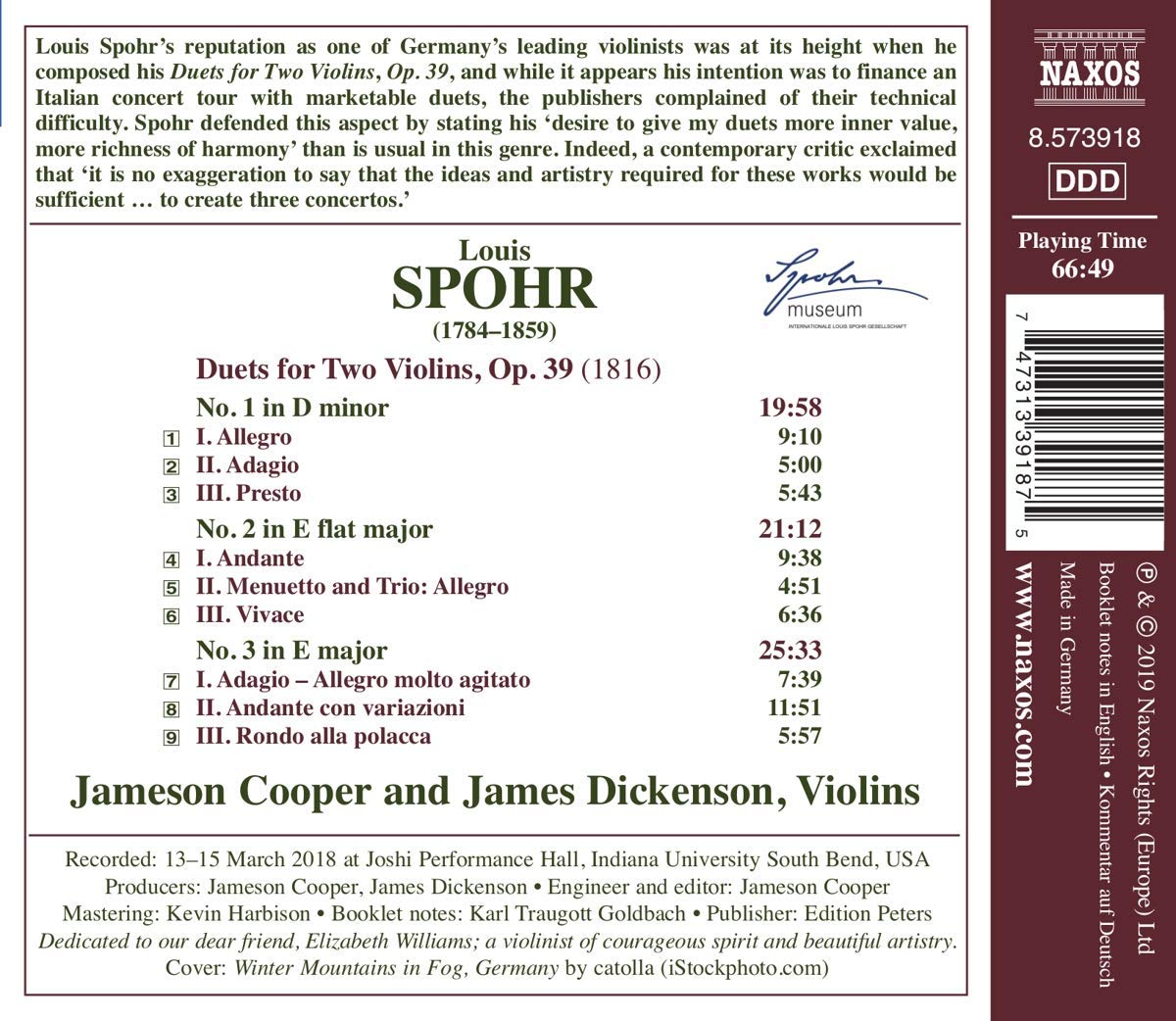Jameson Cooper / James Dickenson 루이스 슈포어: 바이올린 이중주 작품 2집 (Louis Spohr: Violin Duets 2)