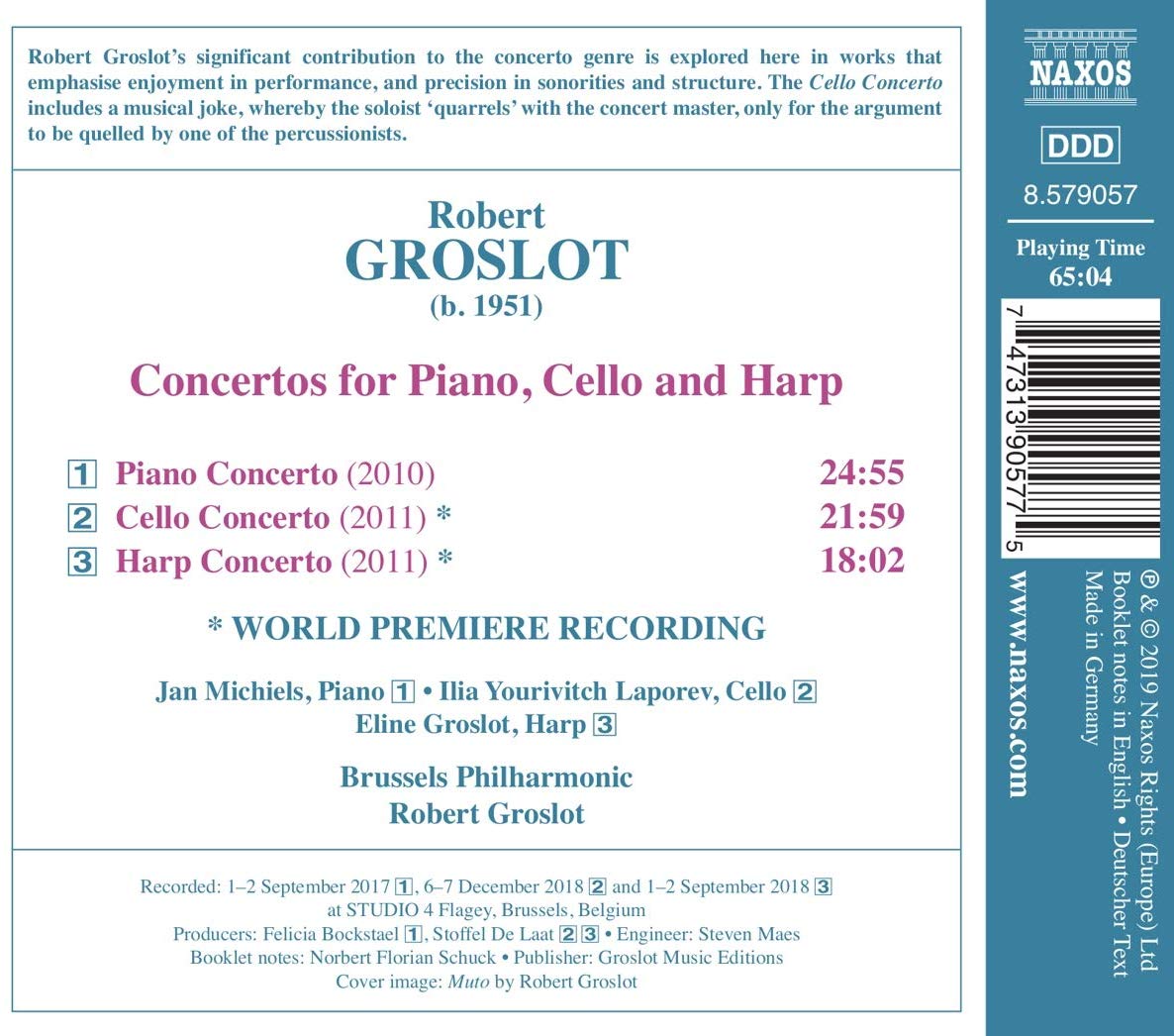 로베르 그로로: 피아노, 첼로 그리고 하프를 위한 협주곡 작품집 (Robert Groslot: Concertos for Piano, Cello and Harp)