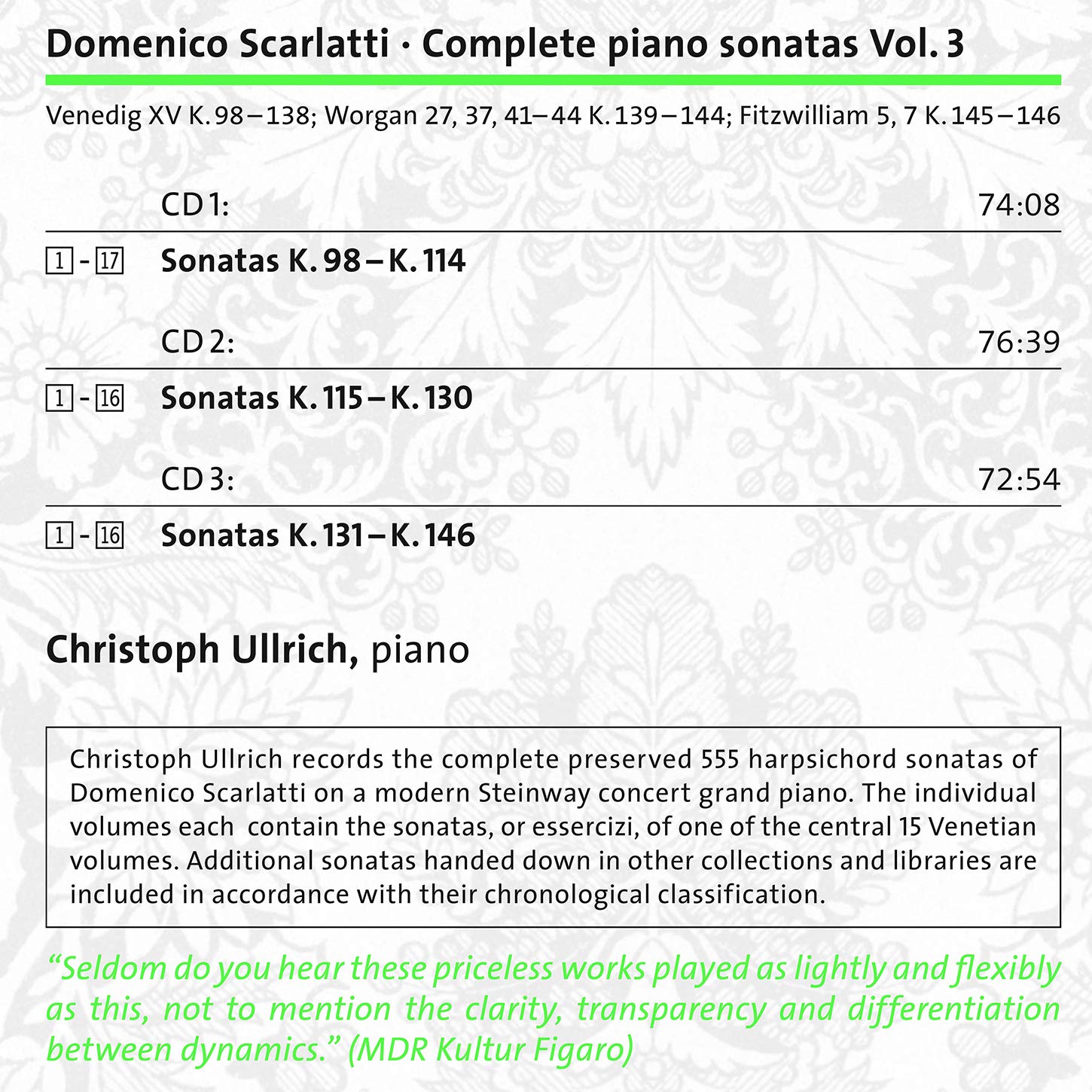 Christoph Ullrich 스카를라티: 건반 [피아노] 소나타 3집 (D. Scarlatti: Complete Piano Sonatas Vol. 3 K.98-146)