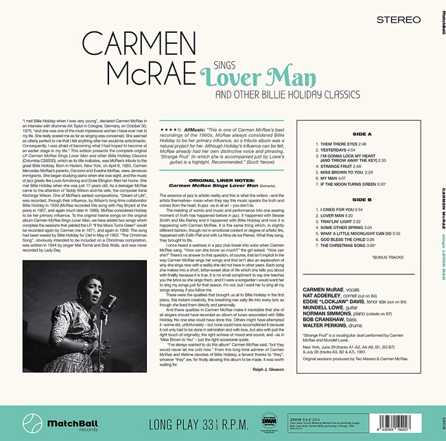 Carmen McRae (카멘 맥레) - Sings Lover Man and Other Billie Holiday Classics [LP]
