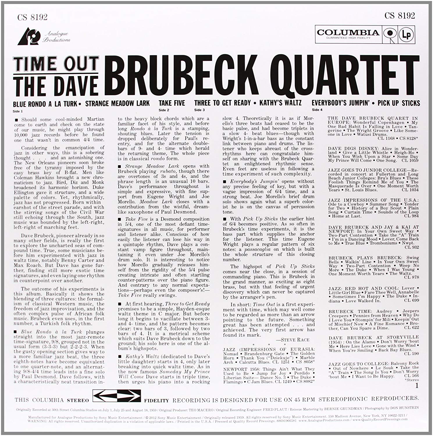Dave Brubeck Quartet (데이브 브루벡 쿼텟) - Time Out [2LP]