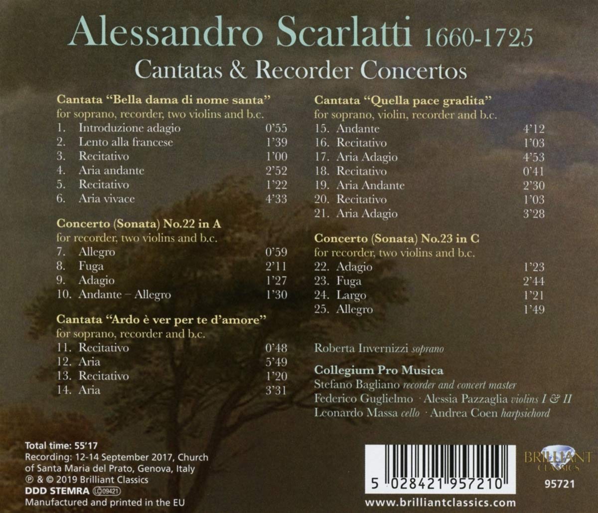 Stefano Bagliano 알레산드로 스카를라티: 칸타타와 리코더 협주곡 (Alessandro Scarlatti: Cantatas, Recorder Concertos)