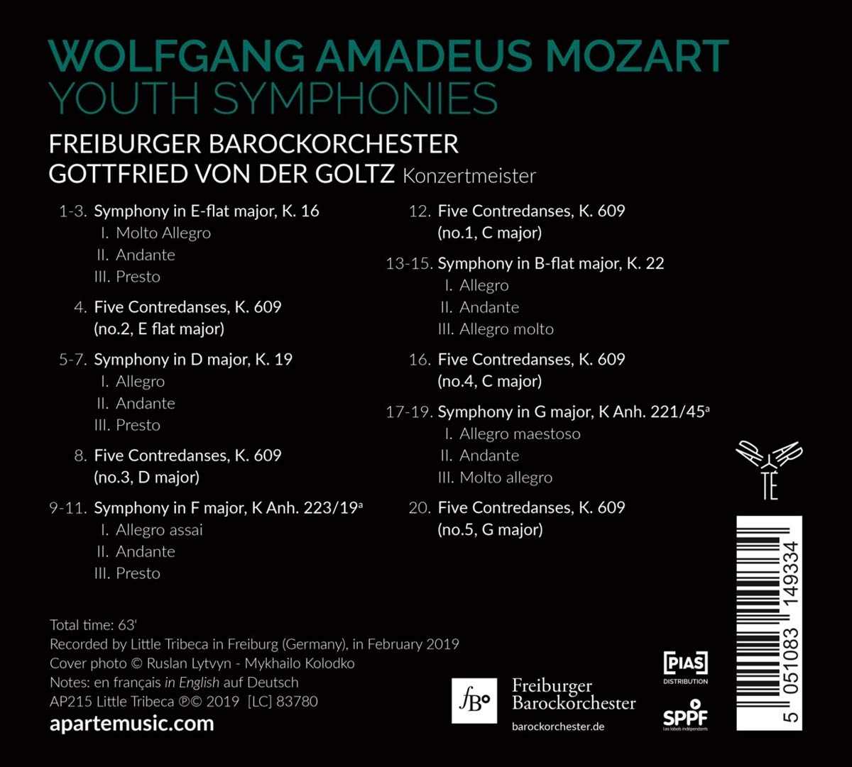 Gottfried von der Goltz 모차르트: 교향곡 1번, 4번, 5번 (Mozart: Youth Symphonies K16, 19, 22)
