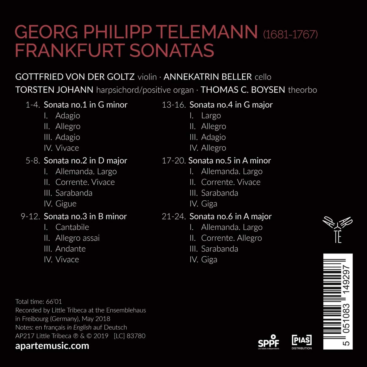Gottfried von der Goltz 텔레만: 프랑크푸르트 소나타 (Telemann: Frankfurt Violin Sonatas)