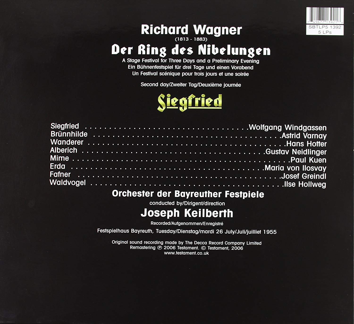 Joseph Keilberth 바그너: 지그프리트 (Wagner : Siegfried) [5LP]