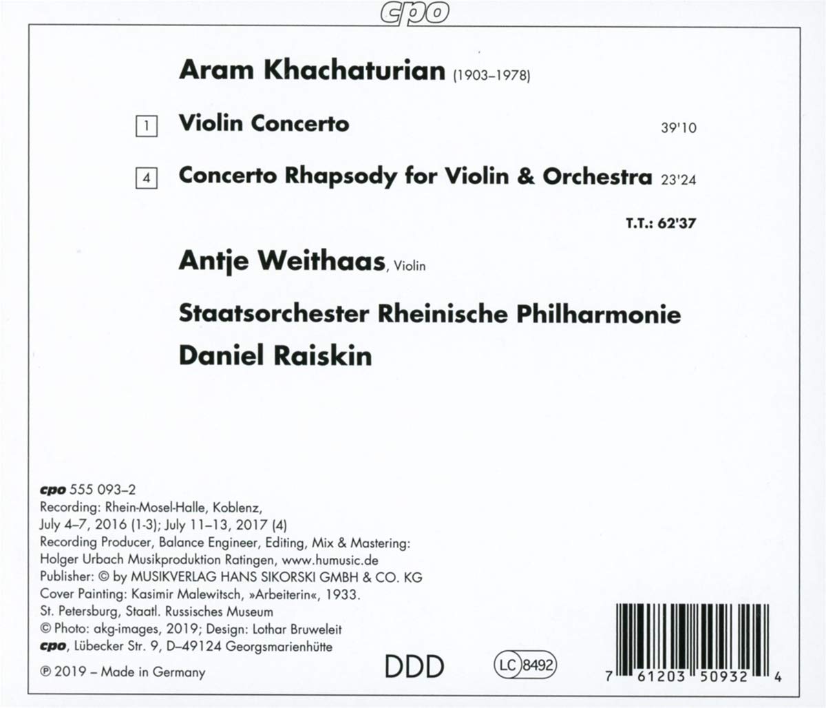 Antje Weithaas 아람 하차투리안: 바이올린 협주곡, 파가니니 광시곡 (Aram Khachaturian: Violin Concerto, Concerto Rhapsody)