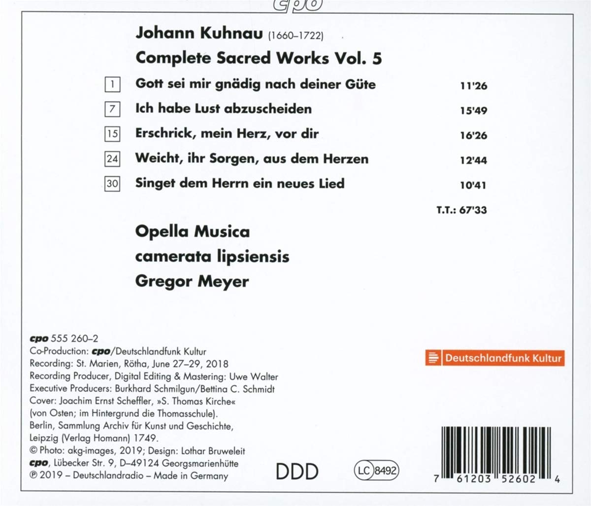 Gregor Meyer 요한 쿠나우: 종교음악 작품 5집 (Johann Kuhnau: Complete Sacred Works, Vol. 5)