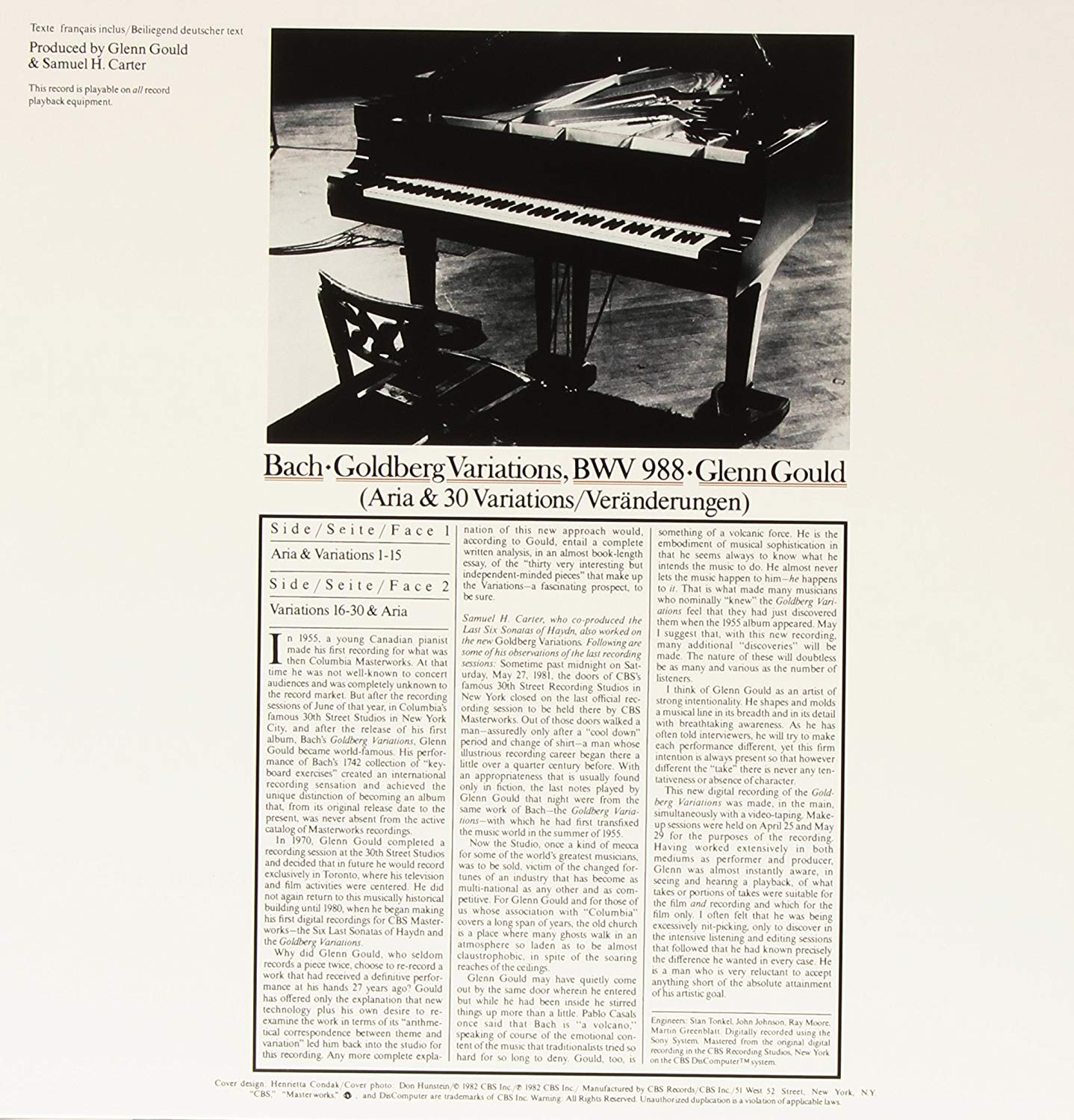 Glenn Gould 바흐: 골드베르크 변주곡 [1981년 녹음] - 글렌 굴드 (Bach: Goldberg Variations)[LP]