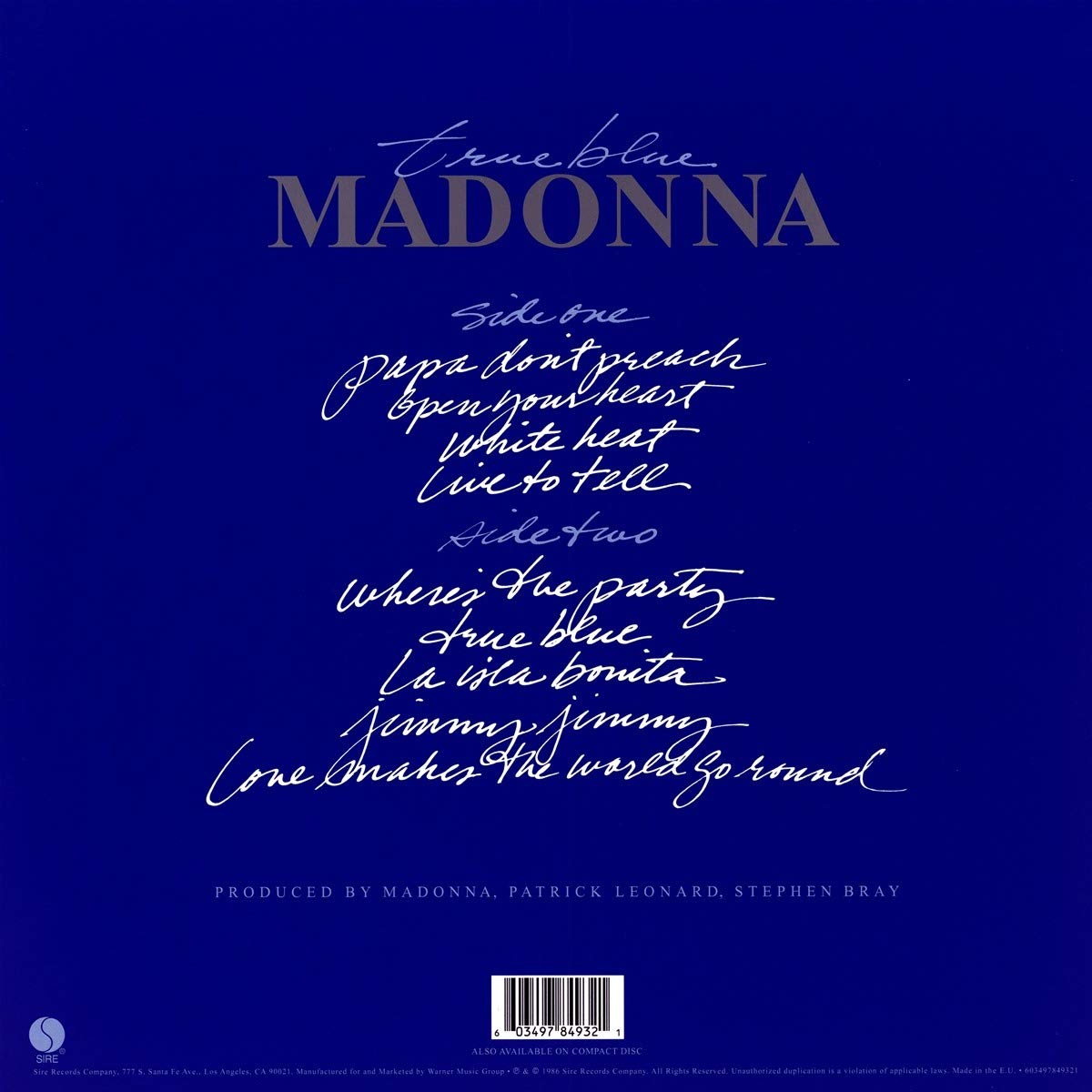 Madonna (마돈나) - 3집 True Blue [투명 컬러 LP]