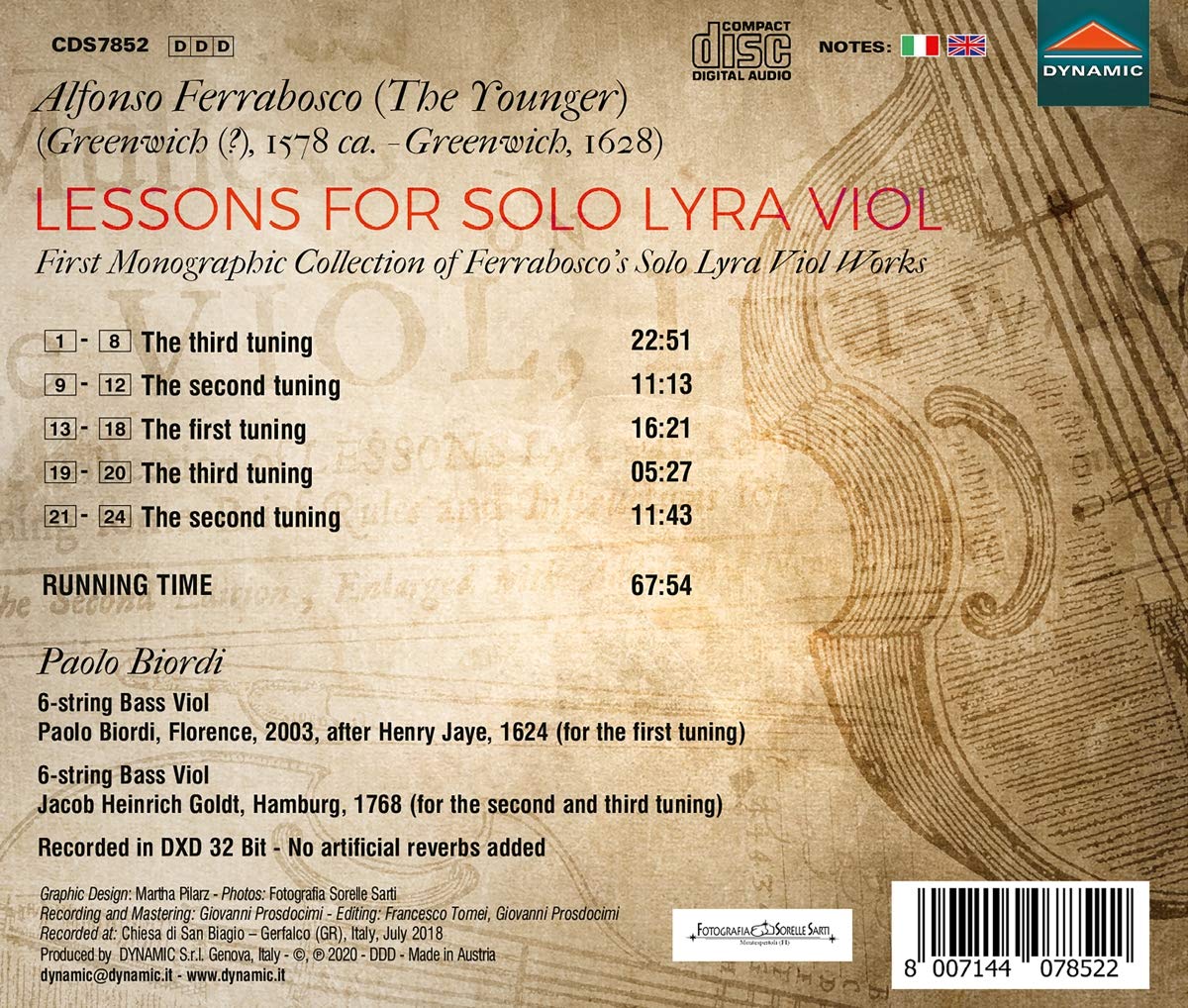 Paolo Biordi 알폰소 페라보스코 2세: 독주 리라 비올을 위한 교습서 (Alfonso Ferrabosco II: Lessons for solo lyra viol)