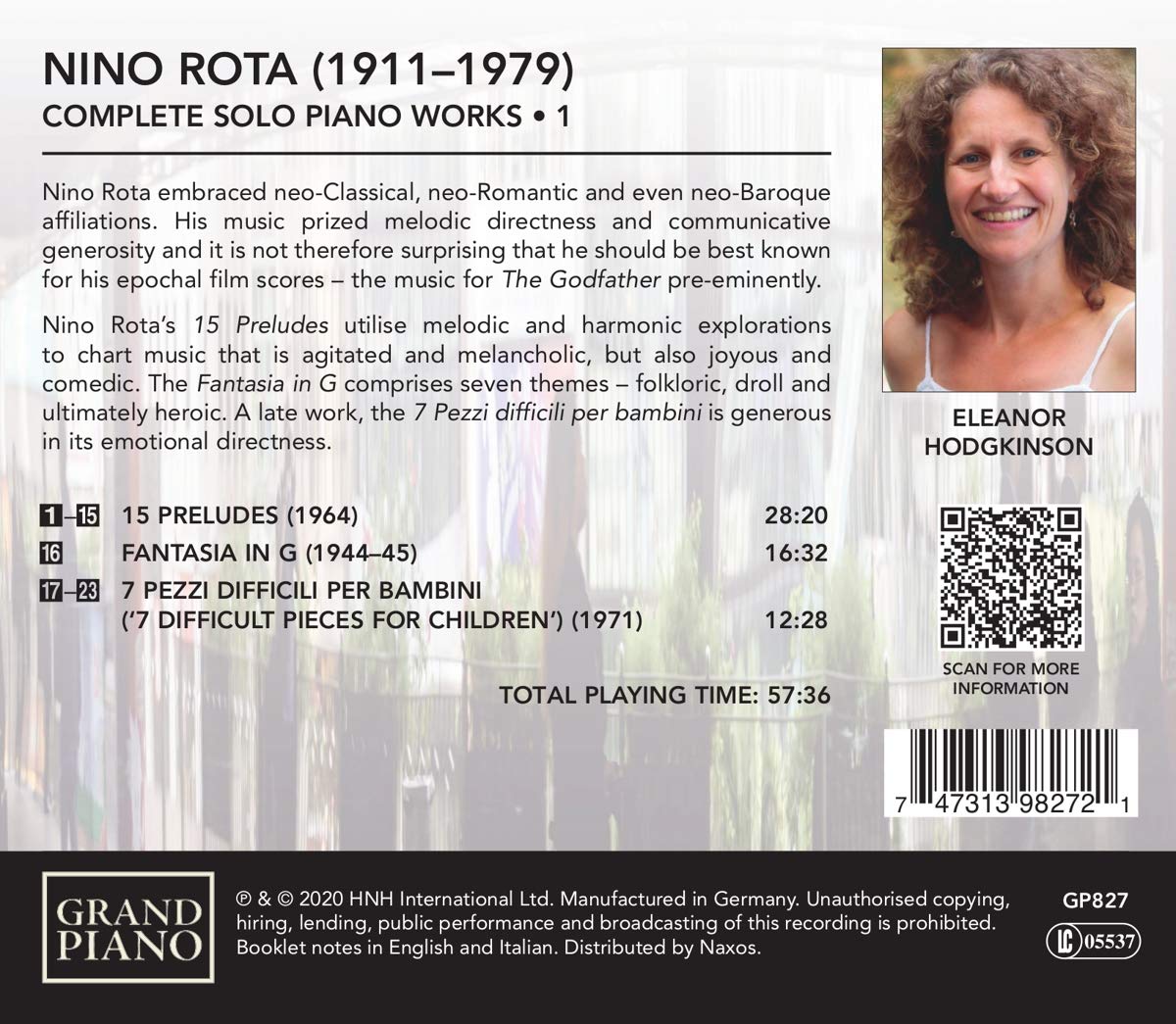 Eleanor Hodgkinson 니노 로타: 피아노 작품 전곡 1집 (Nino Rota: Complete Solo Piano Works, Vol. 1)