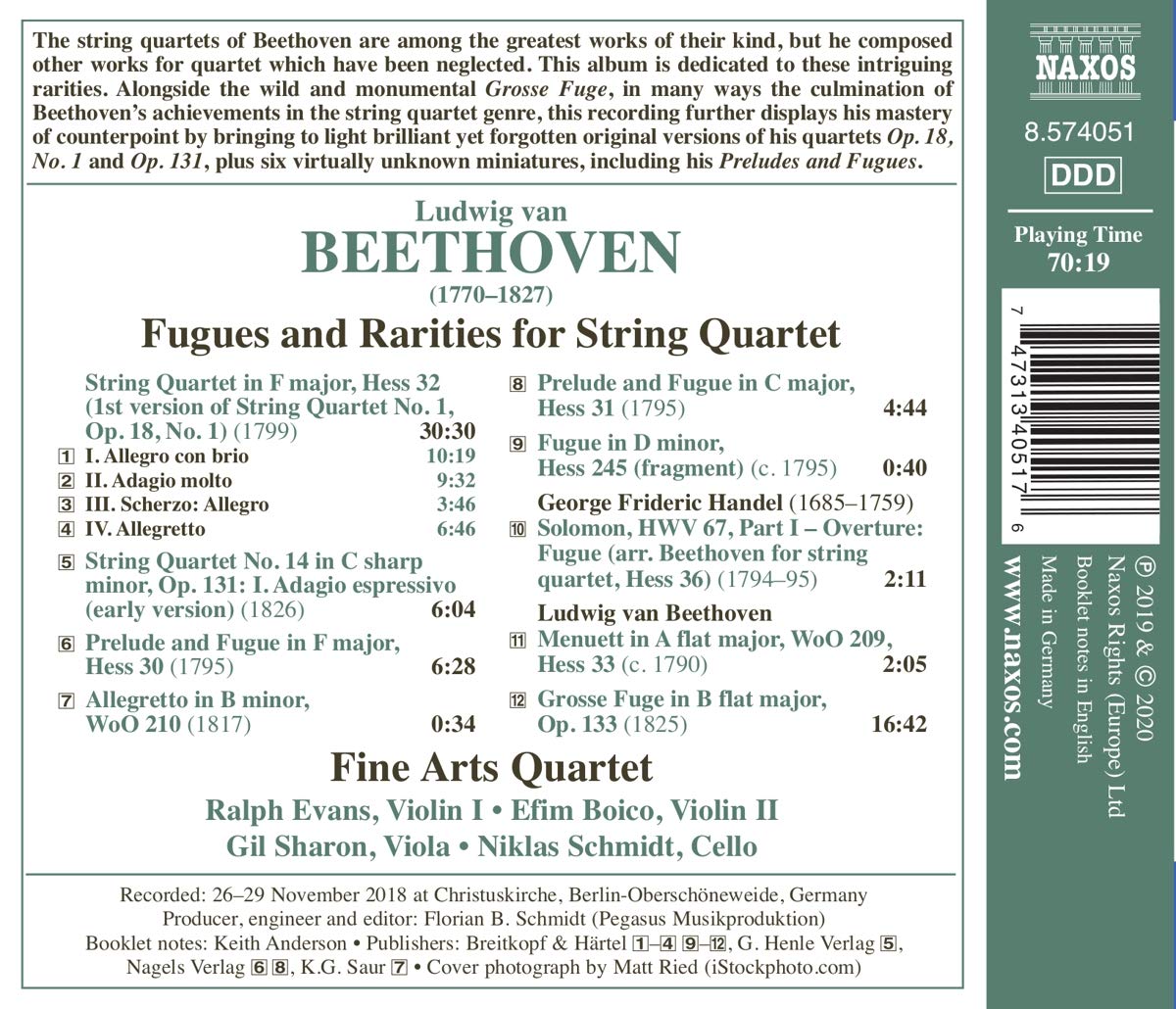 Fine Arts Quartet 베토벤: 현악사중주를 위한 푸가와 희귀 작품집 (Beethoven: Fugues and Rarities for String Quartet)