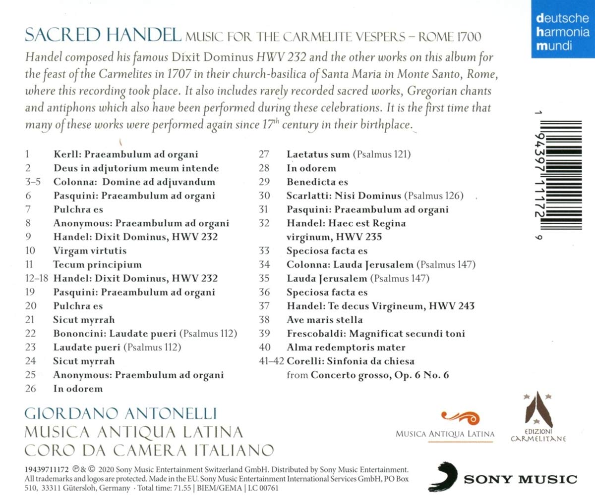 Giordano Antonelli 거룩한 헨델 - 1700년 로마 가르멜회의 저녁기도 음악 (Sacred Handel - Music for the Carmelite Vespers)