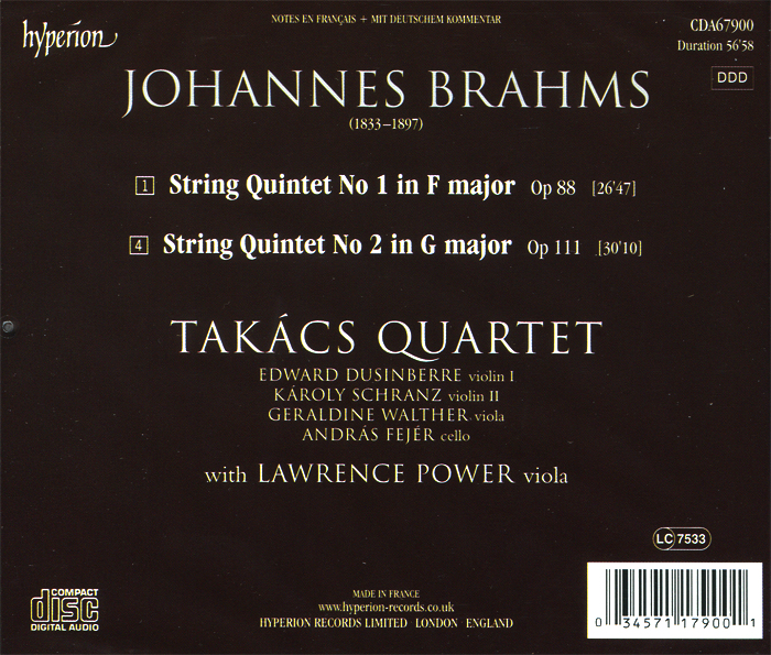 Lawrence Power 브람스: 현악 오중주 1, 2번 (Brahms: String Quintets Op.88, Op.111)  