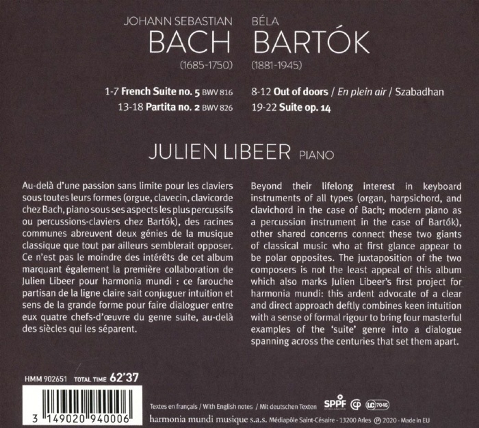 Julien Libeer 바흐 / 바르톡: 건반악기를 위한 모음곡 - 줄리앙 리베르 (Bach, Bartok)