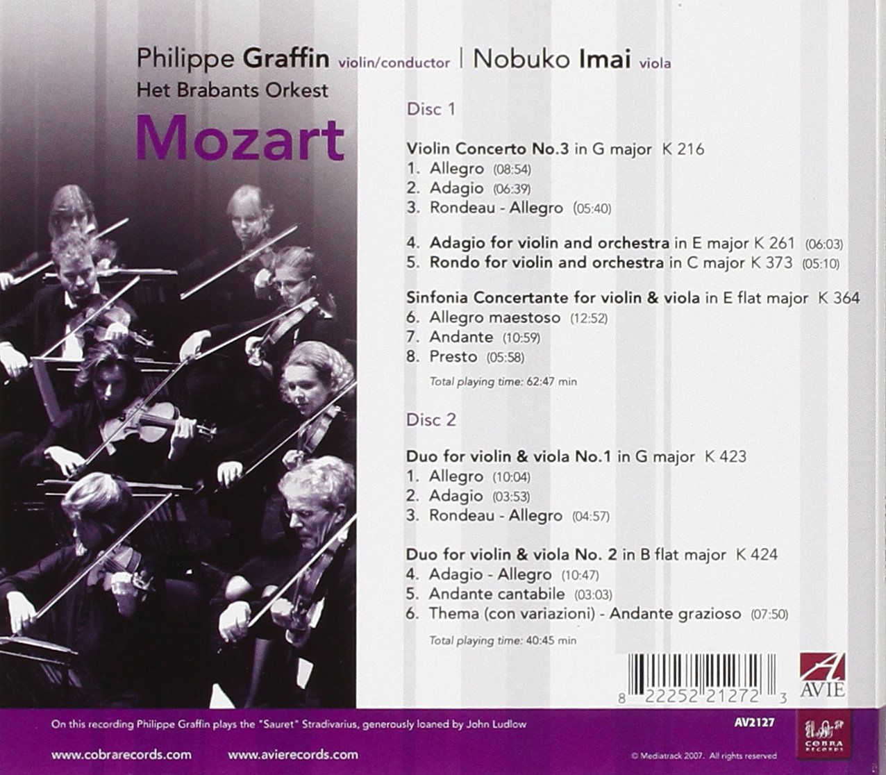 Philippe Graffin / Nobuko Imai 모차르트: 신포니아 콘체르탄테, 바이올린 협주곡, 바이올린과 비올라 2중주 