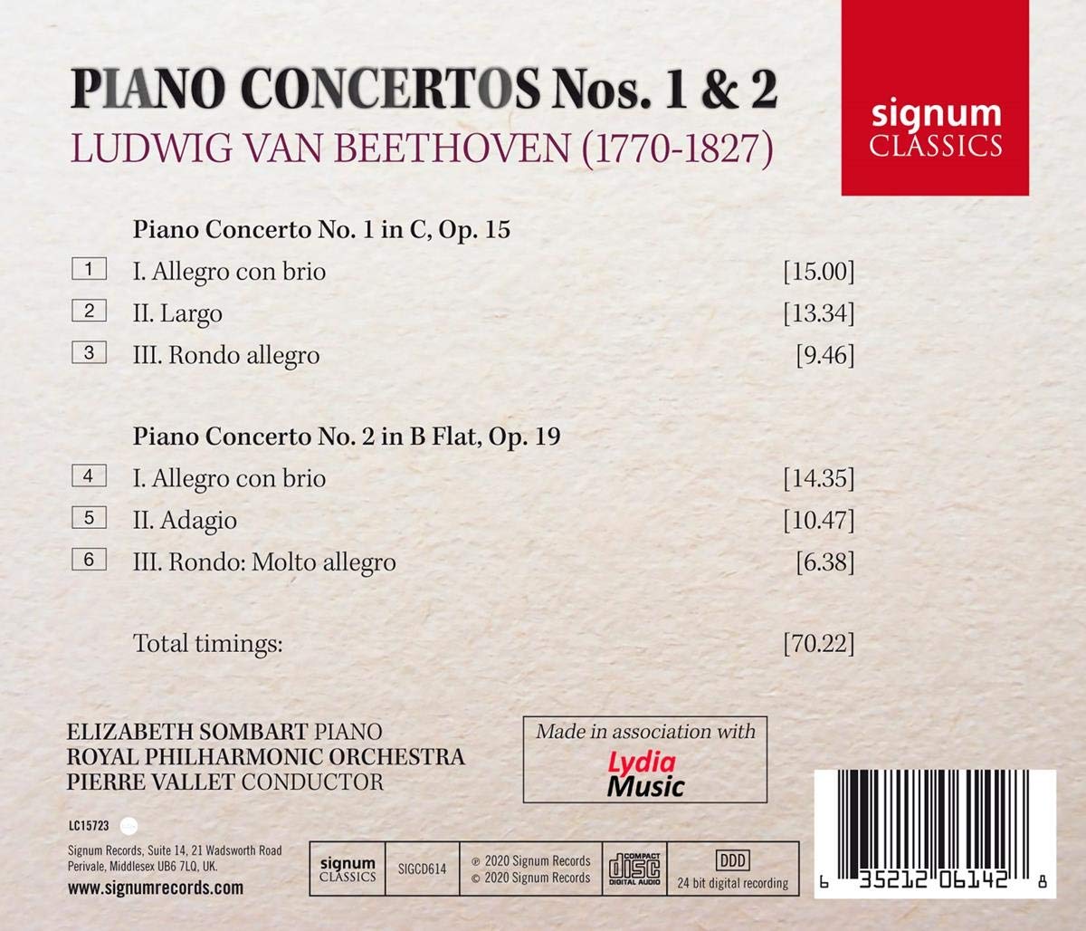 Elizabeth Sombart 베토벤: 피아노 협주곡 1, 2번 (Beethoven: Piano Concertos Nos. 1 & 2)