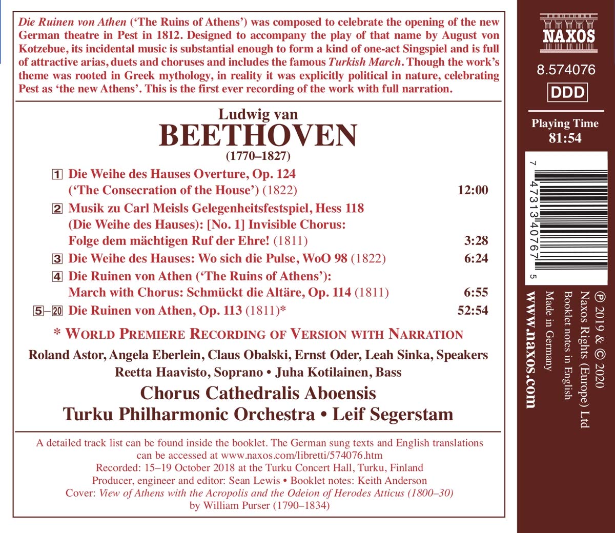 Leif Segerstam 베토벤: 극음악 ‘아테네의 폐허’ (Beethoven: The Ruins of Athens)