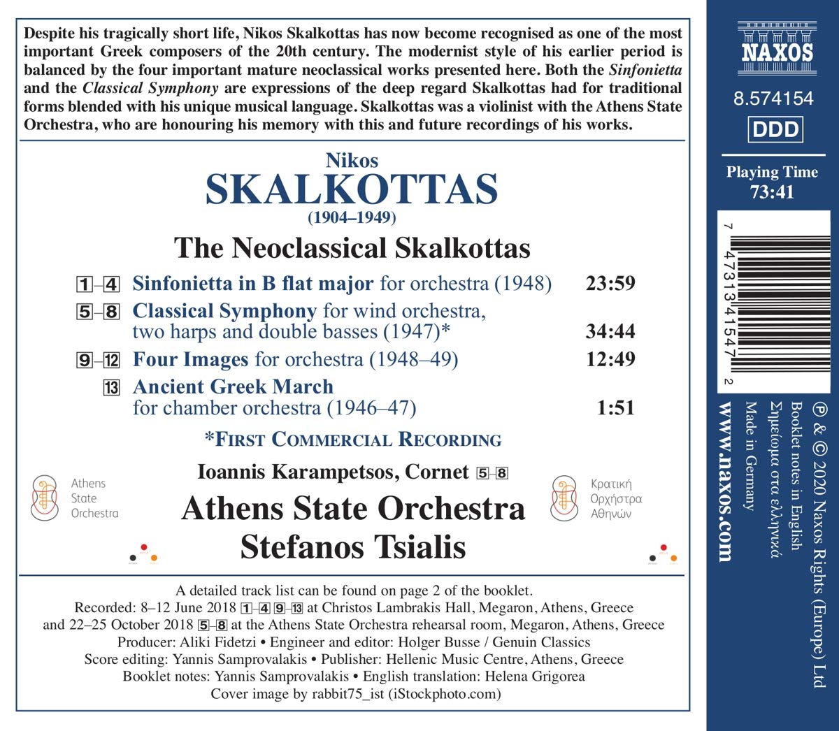 Stefanos Tsialis 니코스 스칼코타스: 신포니에타, 고전 교향곡, 네 개의 인상, 고대 그리스 행진곡 (The Neoclassical Skalkottas)