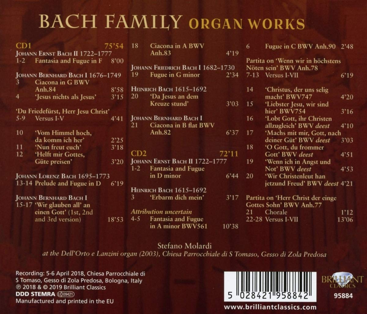 Stefano Molardi 바흐 가문 작곡가 5인 - 오르간 독주곡 모음 (Bach Family - Organ Works)