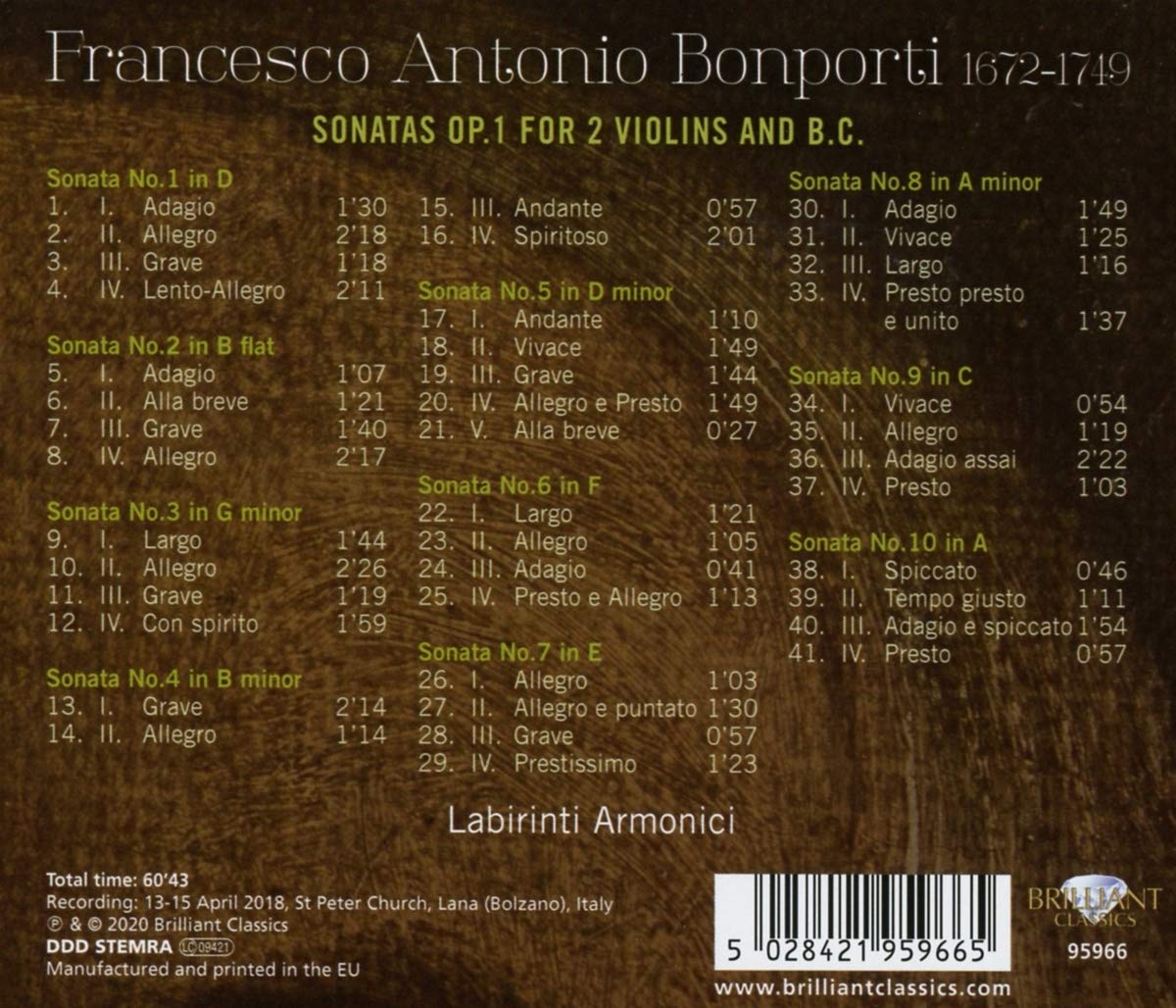 Labirinti Armonici 프란체스코 안토니오 본포르티: 바이올린 소나타