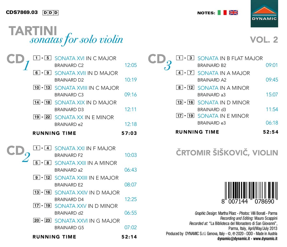 Crtomir Siskovic 타르티니: 무반주 바이올린 소나타 2집 (Tartini: Sonatas for solo violin Vol. 2)