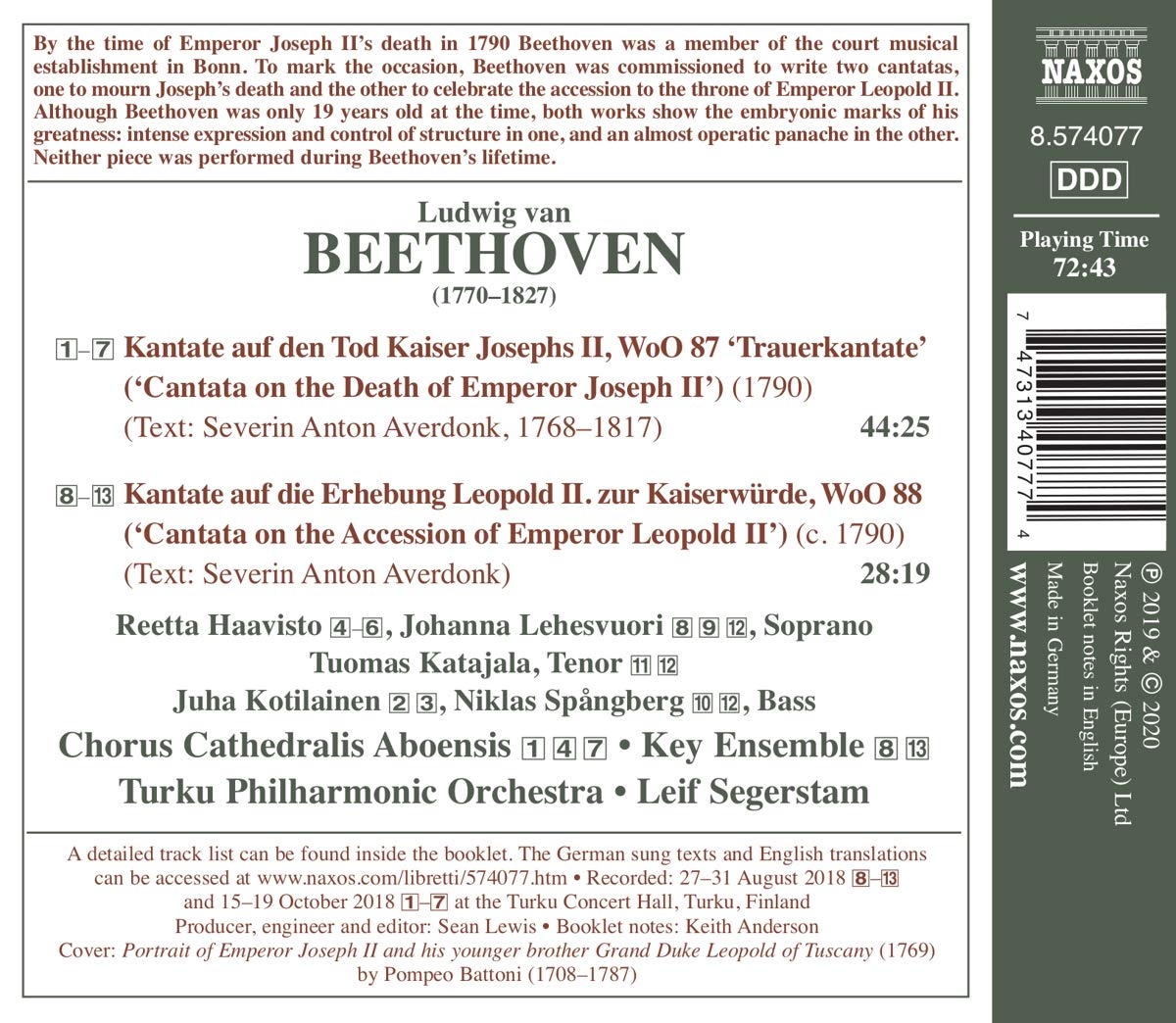 Leif Segerstam 베토벤: 요제프 2세 장송 칸타타, 레오폴트 2세 대관식 칸타타 (Beethoven: Cantatas)