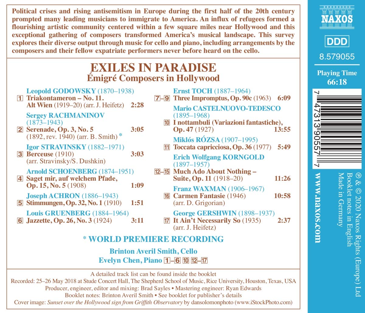 Brinton Averil Smith / Evelyn Chen 미국, 헐리우드로 이주했던 유럽 작곡가들의 작품집 (Exiles in Paradise)