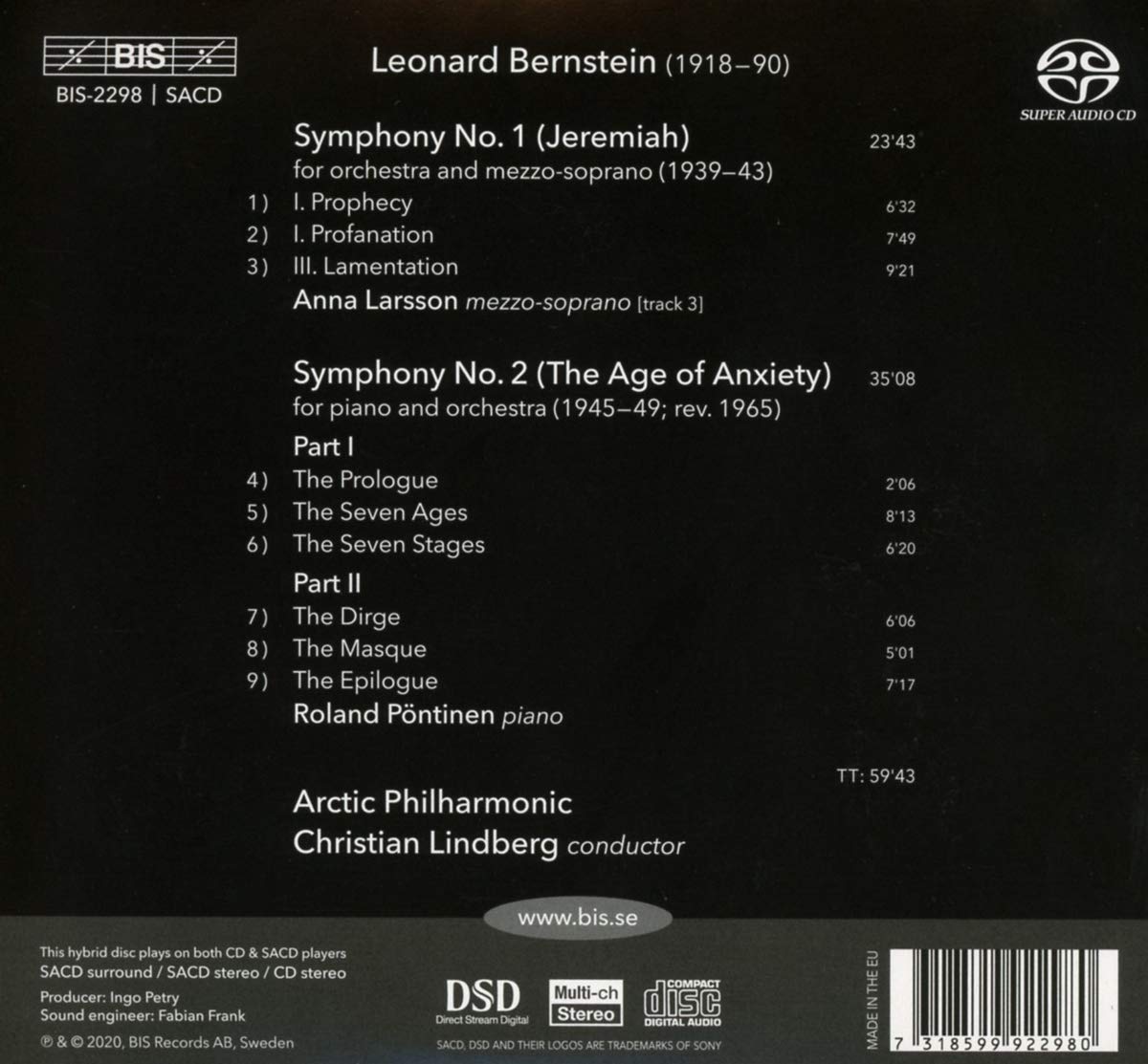 Christian Lindberg 레너드 번스타인: 교향곡 1번 '예레미야', 2번 '불안의 시대' (Leonard Bernstein: Symphonies No. 1, 2)