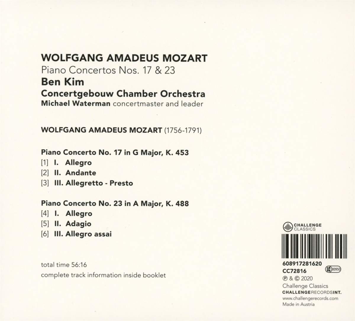 벤 킴 (Ben Kim) 모차르트: 피아노 협주곡 17, 23번 (Mozart: Piano Concertos K453, 488)