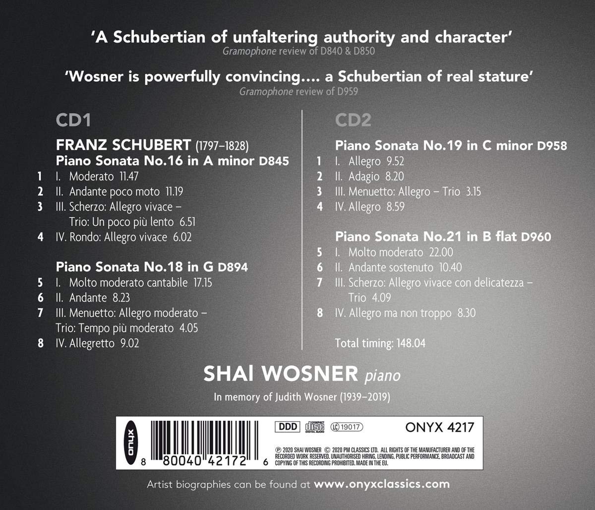 Shai Wosner 슈베르트: 피아노 소나타 (Schubert: Piano Sonatas D854, D894, D958, D960)