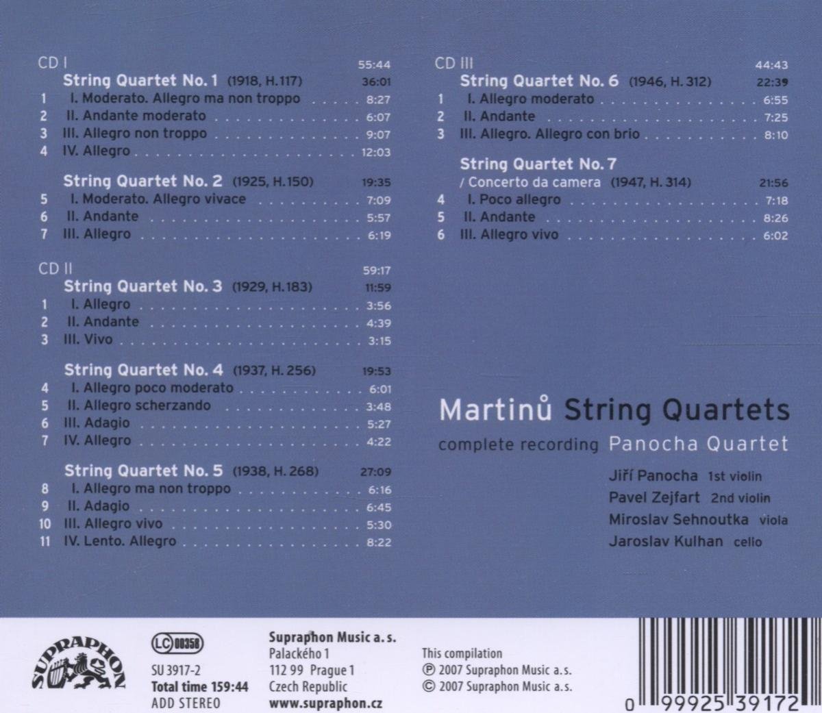 Panocha Quartet 마르티누: 현악 4중주 전곡집 (Martinu: String Quartets Nos. 1-7)