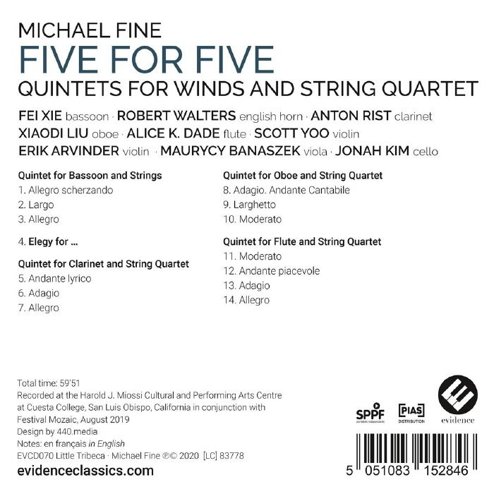마이클 파인: 목관과 현악 사중주를 위한 오중주집 (Five for Five - Chamber Music by Michael Fine)