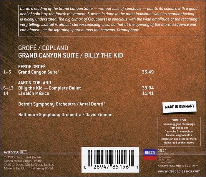 David Zinman 그로페: 그랜드 캐니언 / 코플란드 : 빌리 더 키드 (Grofe: Grand Canyon / Copland: Billy the Kid)