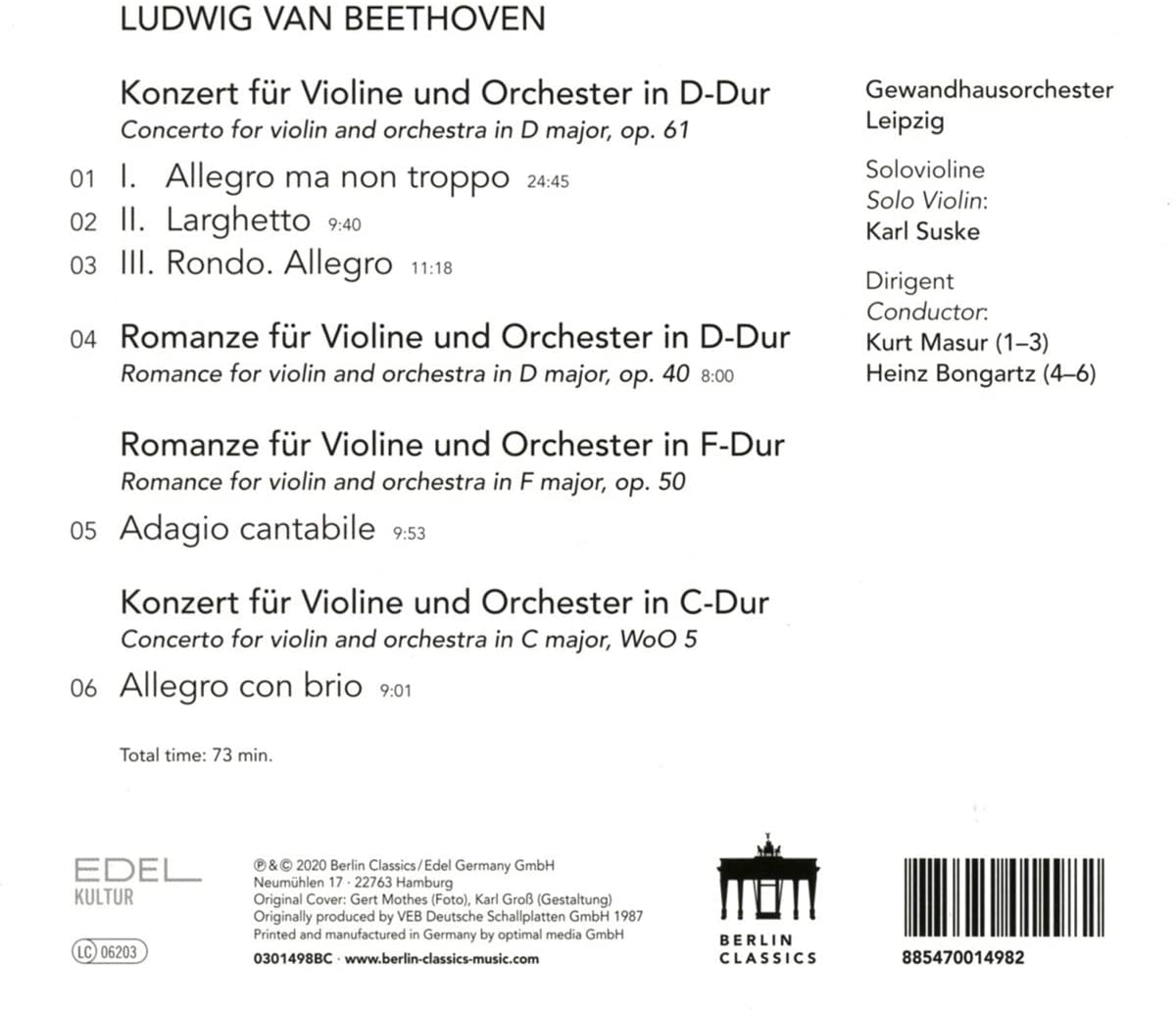 Karl Suske 베토벤; 바이올린 협주곡, 로망스 1, 2번 (Beethoven: Violin Concerto, Op. 61, Romance)