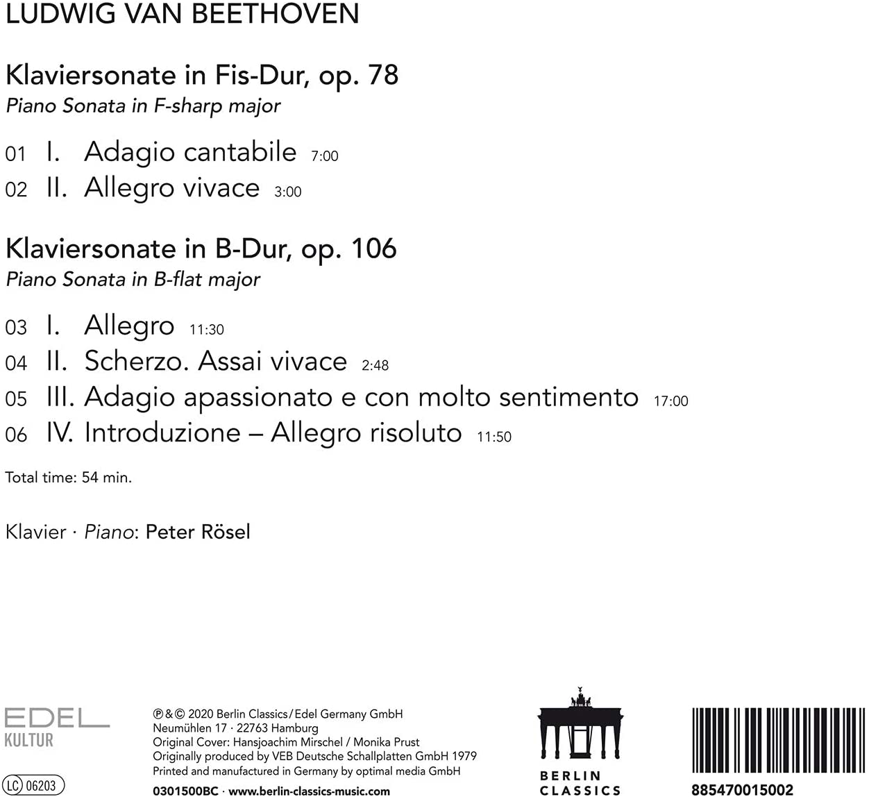 Peter Rosel 베토벤: 피아노 소나타 24, 29번 '함머클라비어' (Beethoven: Piano Sonatas Op. 78, 106 'Hammerklavier')