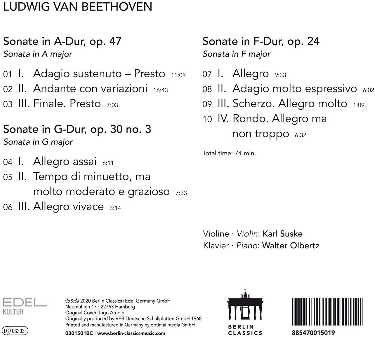 Karl Suske 베토벤: 바이올린 소나타 9, 8, 5번 (Beethoven: Violin Sonatas Op. 47, 30, 24)