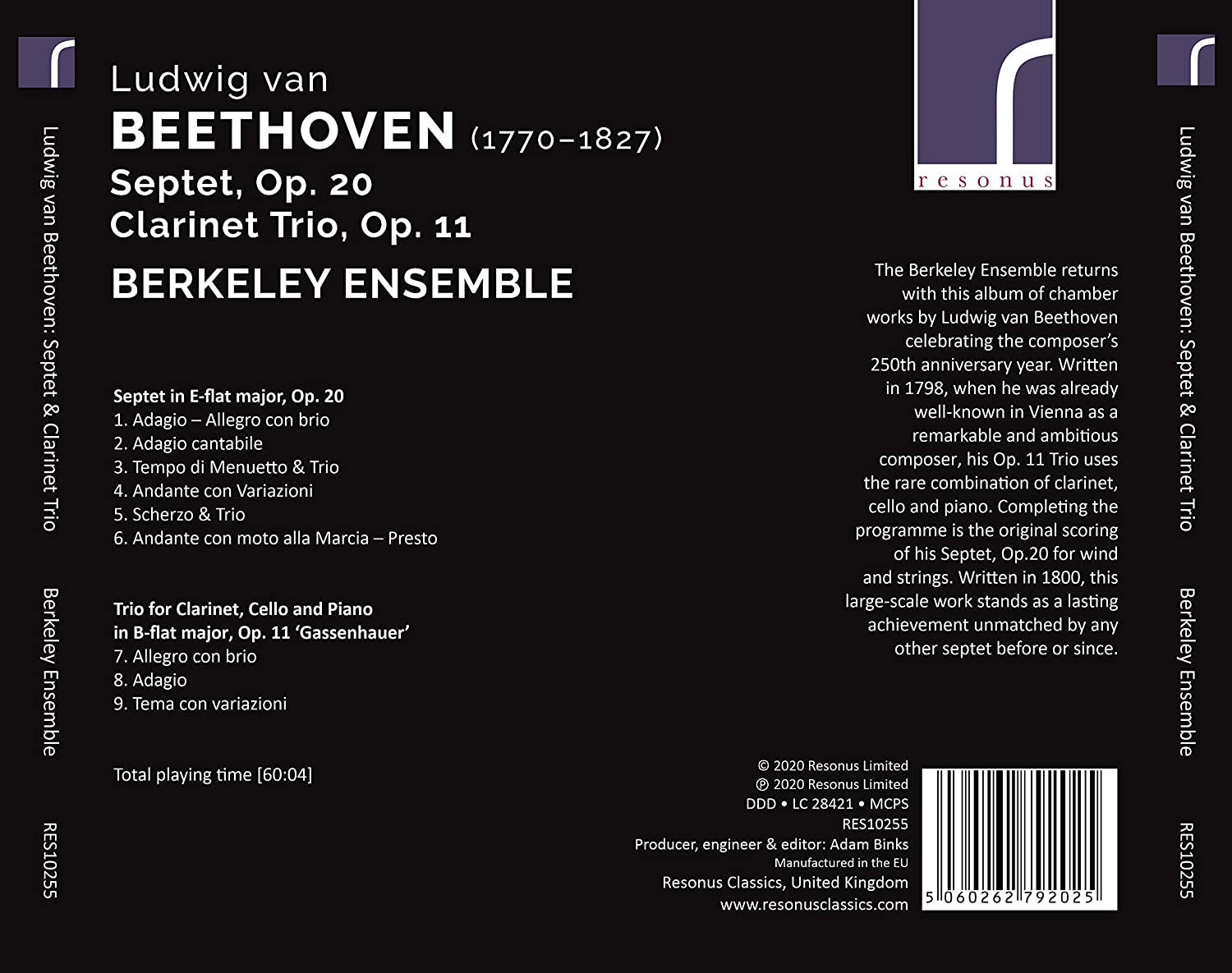 Berkeley Ensemble 베토벤 7중주, 클라리넷 3중주 (Beethoven: Septet, Op. 20, Clarinet Trio, Op. 11)