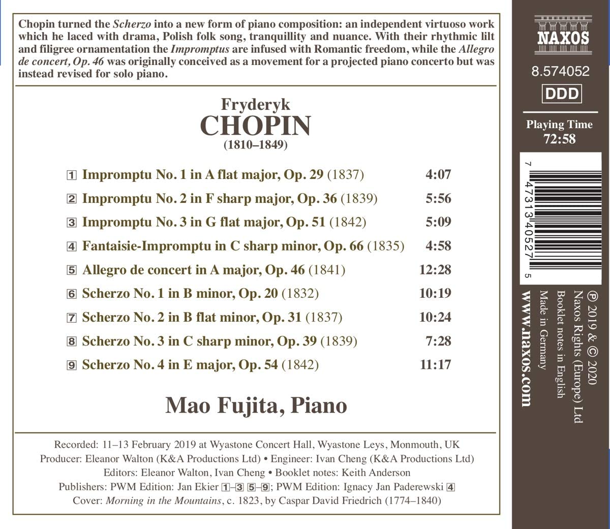 Mao Fujita 쇼팽: 즉흥곡과 스케르초 작품집 (Chopin: Impromptus)