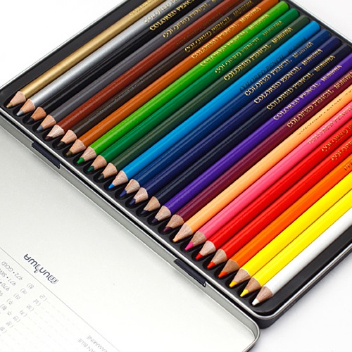 MUNHWA 고급 색연필 24색 문구용품 미술도구 틴