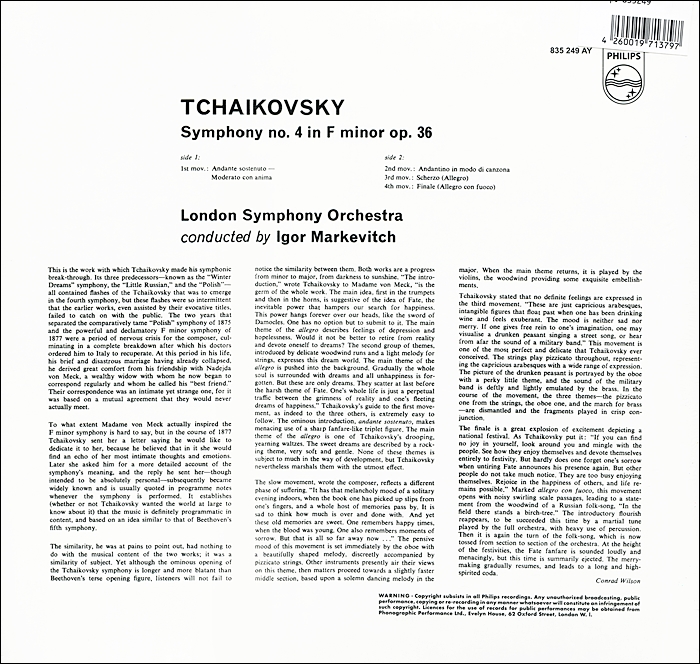 Igor Markevitch 차이코프스키: 교향곡 4번 (Tchaikovsky: Symphony Op.36) [LP]